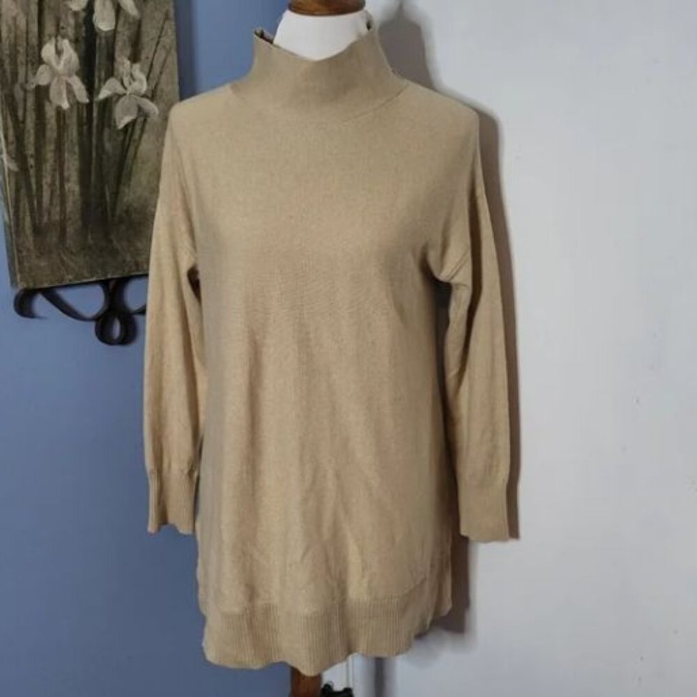 Soft Surroundings Sweater Tan Camel Mock Turtleneck PM Medium Petite